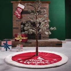 Set Of 2 Fabric Christmas Decoration (48 In. Tree Skirt And Stocking)- Merry Christmas 11 Set Of 2 Fabric Christmas Decoration (48 In. Tree Skirt And Stocking)- Merry Christmas -The Home Depot Shop glitzhome christmas textiles 2004700008 31 1000