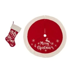 Set Of 2 Fabric Christmas Decoration (48 In. Tree Skirt And Stocking)- Merry Christmas