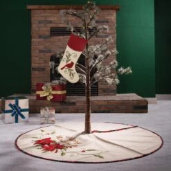 Set Of 2 Fabric Christmas Decoration (48.00 In. Tree Skirt And Stocking) -The Home Depot Shop glitzhome christmas textiles 2004700010 31 1000
