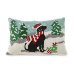 18 In. W X 12 In. H Hooked Christmas Dog Pillow