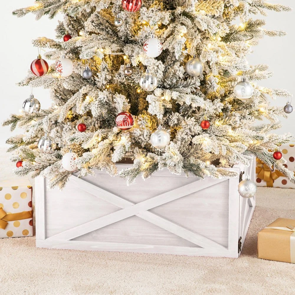 22.09 In. L Washed White Wooden Tree Collar (KD) 2 22.09 In. L Washed White Wooden Tree Collar (KD) - Image 2