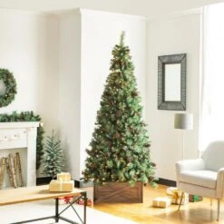 22.09 In. L Natural Wooden Tree Collar (KD) 8 22.09 In. L Natural Wooden Tree Collar (KD) -The Home Depot Shop glitzhome christmas tree collars 1106203434 77 1000