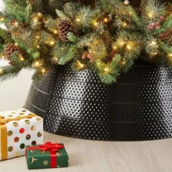 40.5 In. D Christmas Black Hammered Metal Tree Collar (KD) -The Home Depot Shop glitzhome christmas tree collars 2010600044 77 1000