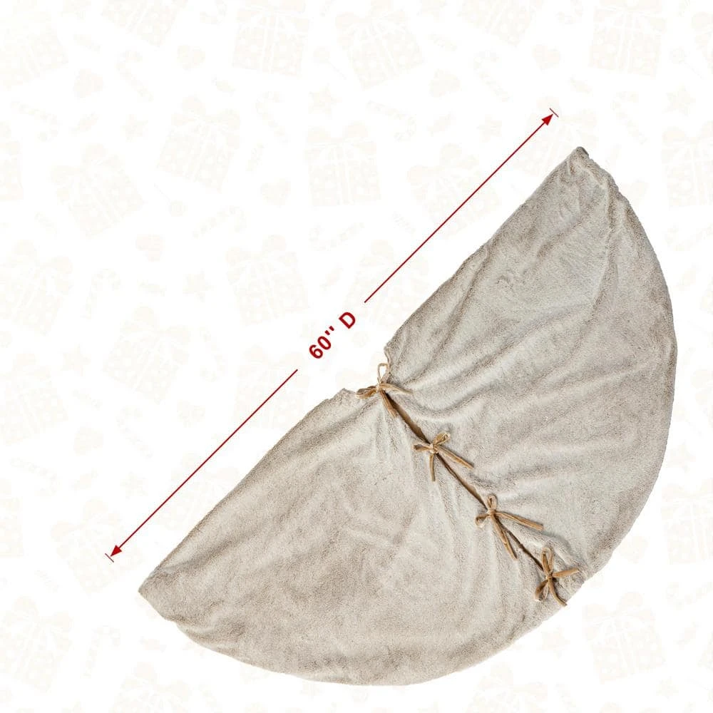 60 In. D Oversized Milk Coffee Brown Reversible Faux Rabbit Fur/Korean Fleece Christmas Tree Skirt 5 60 In. D Oversized Milk Coffee Brown Reversible Faux Rabbit Fur/Korean Fleece Christmas Tree Skirt - Image 5