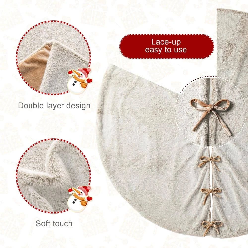 60 In. D Oversized Milk Coffee Brown Reversible Faux Rabbit Fur/Korean Fleece Christmas Tree Skirt 6 60 In. D Oversized Milk Coffee Brown Reversible Faux Rabbit Fur/Korean Fleece Christmas Tree Skirt - Image 6