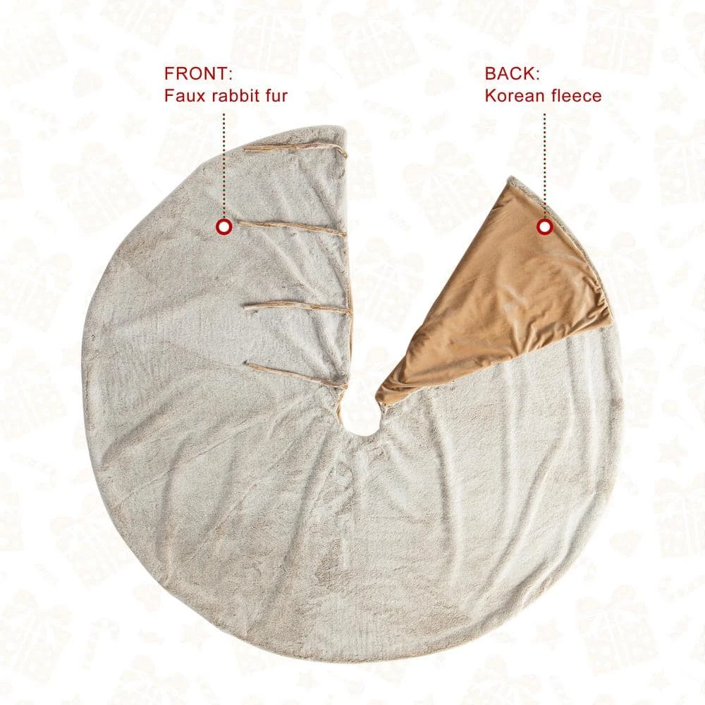 60 In. D Oversized Milk Coffee Brown Reversible Faux Rabbit Fur/Korean Fleece Christmas Tree Skirt 4 60 In. D Oversized Milk Coffee Brown Reversible Faux Rabbit Fur/Korean Fleece Christmas Tree Skirt - Image 4