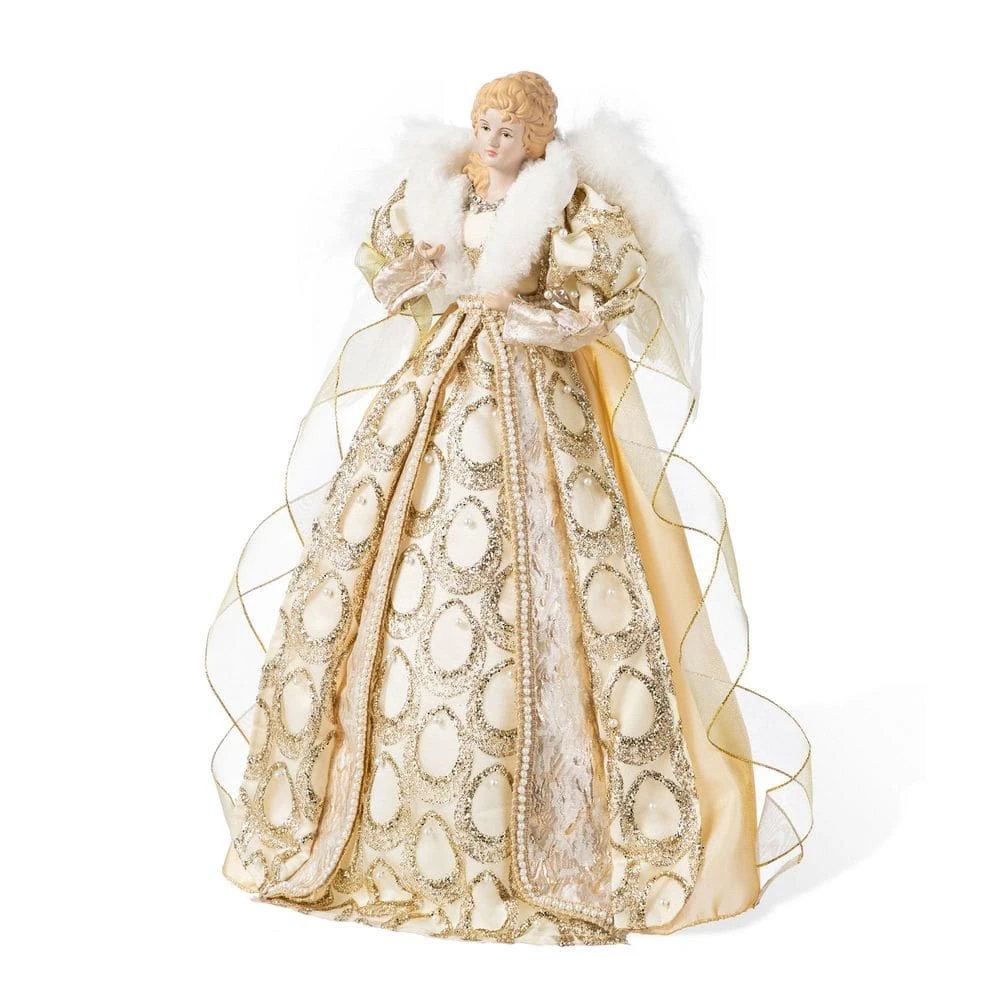 18.5 In. H Faux Fur & PVC Christmas Elegant Angel Tree Topper With Porcelain Face 1 18.5 In. H Faux Fur & PVC Christmas Elegant Angel Tree Topper With Porcelain Face