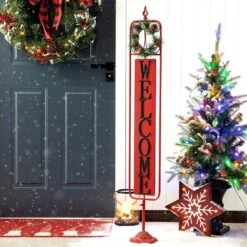 50.25 In. H Reversible Metal WELCOME Chalkboard Greeting Porch Sign (KD)