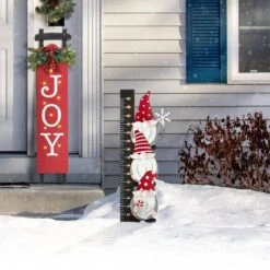 36 In. H Lighted Wooden Gnome Snow Gauge Yard Stake Or Wall Decor (KD, 2 Function) -The Home Depot Shop glitzhome christmas yard decorations 2010200019 4f 1000