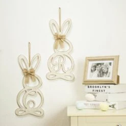 16 In. Easter Wooden Monogram Hanging Bunny - H -The Home Depot Shop glitzhome easter decorations 1802004160 31 1000