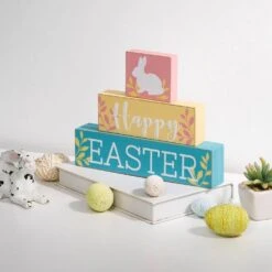 9.5 In. L Wooden Easter Block Table Decor -The Home Depot Shop glitzhome easter decorations 2006600001 31 1000