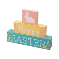 9.5 In. L Wooden Easter Block Table Decor -The Home Depot Shop glitzhome easter decorations 2006600001 4f 1000