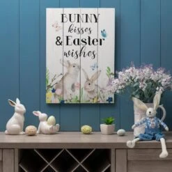 18 In. H Wooden Easter Bunny Wall Decor -The Home Depot Shop glitzhome easter decorations 2006600008 44 1000