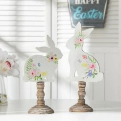 Set Of 2 Easter Wooden Bunny Table Decor