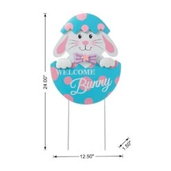 24 In. H Easter Metal Bunny Egg Yard Stake -The Home Depot Shop glitzhome easter decorations 2006600026 c3 1000