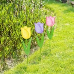 Set Of 3 24 In.H Easter Metal Tulips Yard Stake (KD) 15 Set Of 3 24 In.H Easter Metal Tulips Yard Stake (KD) -The Home Depot Shop glitzhome easter decorations 2006600027 31 1000
