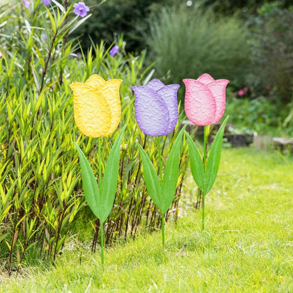 Set Of 3 24 In.H Easter Metal Tulips Yard Stake (KD) 4 Set Of 3 24 In.H Easter Metal Tulips Yard Stake (KD) - Image 4