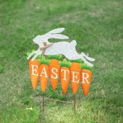 24 In. H Easter Metal Bunny And Carrot Yard Stake -The Home Depot Shop glitzhome easter decorations 2006600029 31 1000