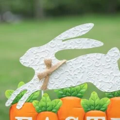 24 In. H Easter Metal Bunny And Carrot Yard Stake -The Home Depot Shop glitzhome easter decorations 2006600029 4f 1000