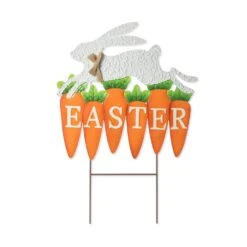 24 In. H Easter Metal Bunny And Carrot Yard Stake