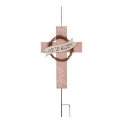 32 In. H Easter Wooden/Metal Cross Yard Stake Or Wall Decor (KD, 2-Function)