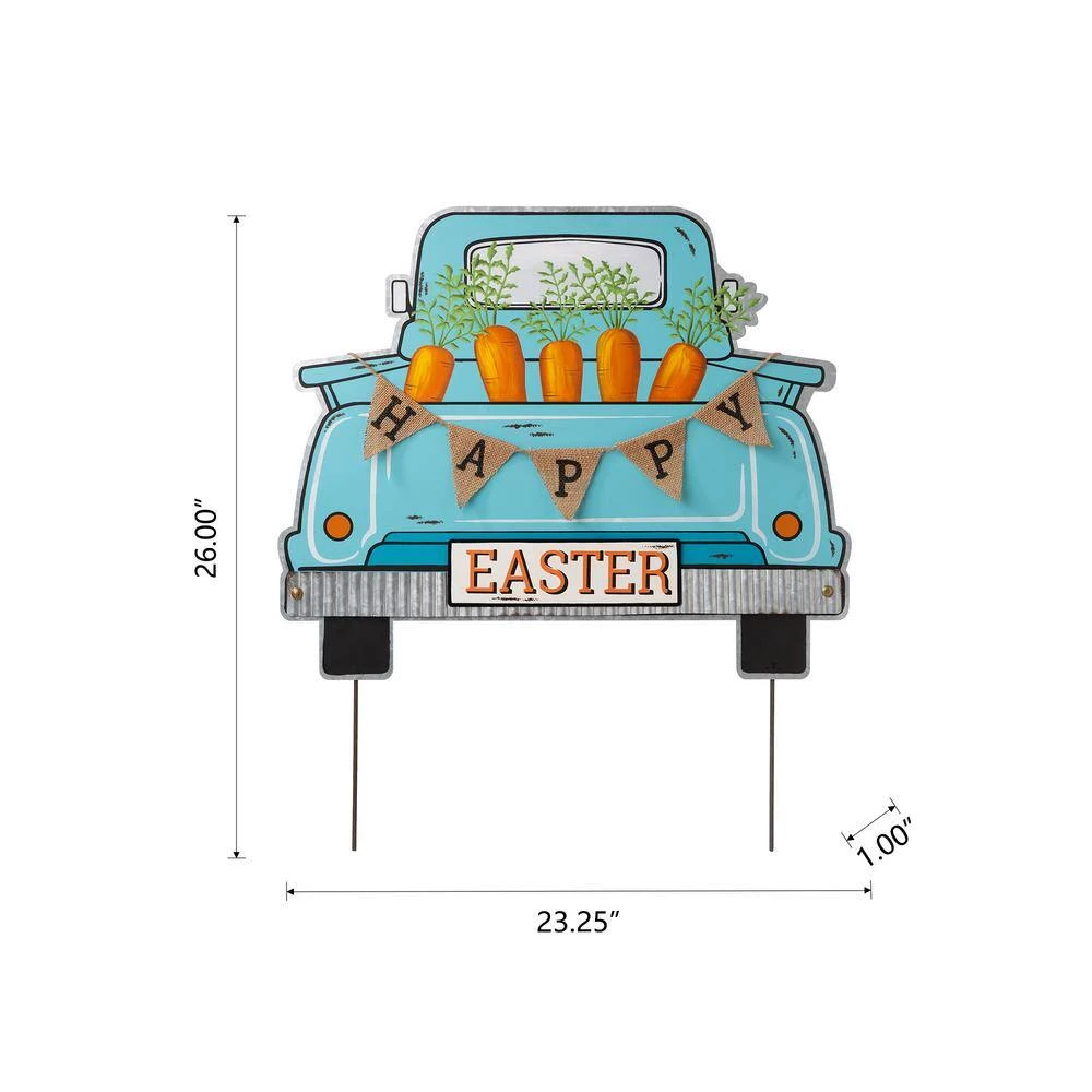 26"H Easter Metal Truck Yard Stake Or Wall Decor Or Standing Decor (KD, Three Functions) 5 26"H Easter Metal Truck Yard Stake Or Wall Decor Or Standing Decor (KD, Three Functions) - Image 5