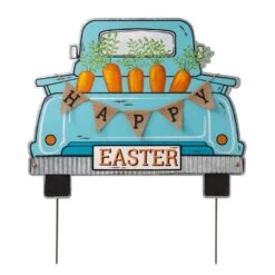 26"H Easter Metal Truck Yard Stake Or Wall Decor Or Standing Decor (KD, Three Functions)