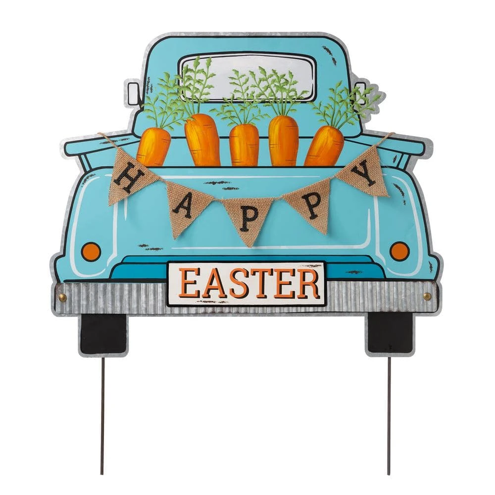 26"H Easter Metal Truck Yard Stake Or Wall Decor Or Standing Decor (KD, Three Functions) 1 26"H Easter Metal Truck Yard Stake Or Wall Decor Or Standing Decor (KD, Three Functions)