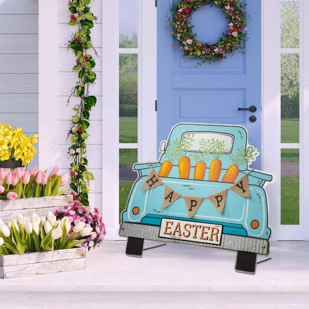 26"H Easter Metal Truck Yard Stake Or Wall Decor Or Standing Decor (KD, Three Functions) 4 26"H Easter Metal Truck Yard Stake Or Wall Decor Or Standing Decor (KD, Three Functions) - Image 4