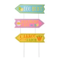 Set Of 3 38"H Easter Metal Yard Stake Or Wall Decor (KD, Two Functions)