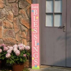 60 In. H Easter Wooden Blessings Porch Sign (KD) -The Home Depot Shop glitzhome easter decorations 2006700009 4f 1000