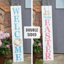 42 In. H Wooden Double Sided Happy Easter And Welcome MDF Porch Sign 10 42 In. H Wooden Double Sided Happy Easter And Welcome MDF Porch Sign -The Home Depot Shop glitzhome easter decorations 2006700010 1f 1000