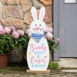 36 In. H Lighted Wooden Metal Easter Bunny Porch Decor -The Home Depot Shop glitzhome easter decorations 2006700013 4f 1000