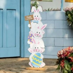 30.75 In. H Wooden Easter Stacked Bunny Porch Decor -The Home Depot Shop glitzhome easter decorations 2006700014 4f 1000