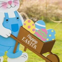 30.5 In. H Wooden Easter Bunny Cart Yard Stake Or Wall Decor (KD, 2 Function) -The Home Depot Shop glitzhome easter decorations 2006700015 1f 1000