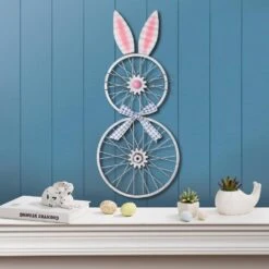38 In. H Metal Easter Wheel Bunny Yard Stake Or Wall Decor (KD, 2 Function) -The Home Depot Shop glitzhome easter decorations 2006700016 1f 1000