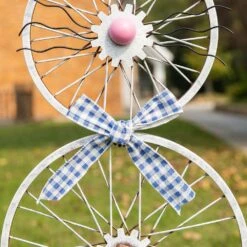 38 In. H Metal Easter Wheel Bunny Yard Stake Or Wall Decor (KD, 2 Function) -The Home Depot Shop glitzhome easter decorations 2006700016 44 1000