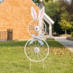 38 In. H Metal Easter Wheel Bunny Yard Stake Or Wall Decor (KD, 2 Function) -The Home Depot Shop glitzhome easter decorations 2006700016 4f 1000
