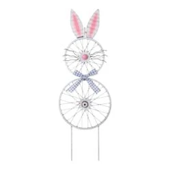 38 In. H Metal Easter Wheel Bunny Yard Stake Or Wall Decor (KD, 2 Function)