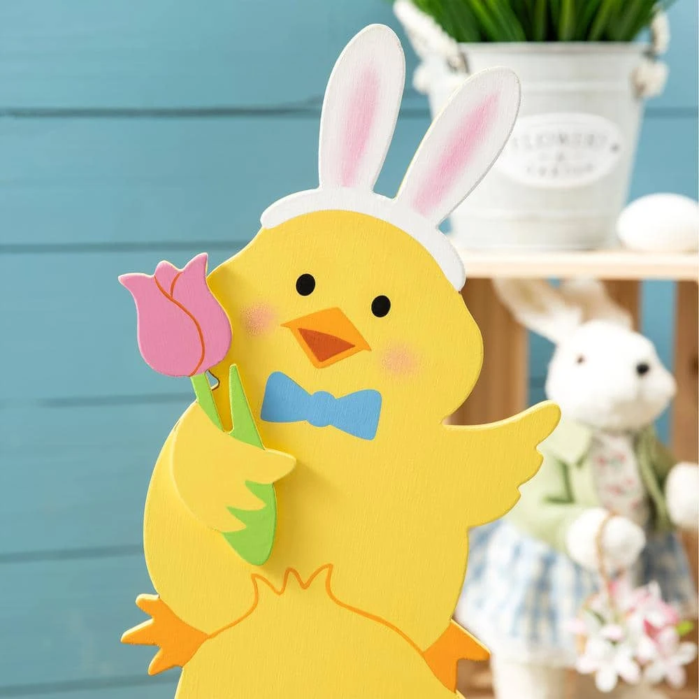 30 In. H Easter Wooden Stacked Chicks Porch Décor (KD) 6 30 In. H Easter Wooden Stacked Chicks Porch Décor (KD) - Image 6