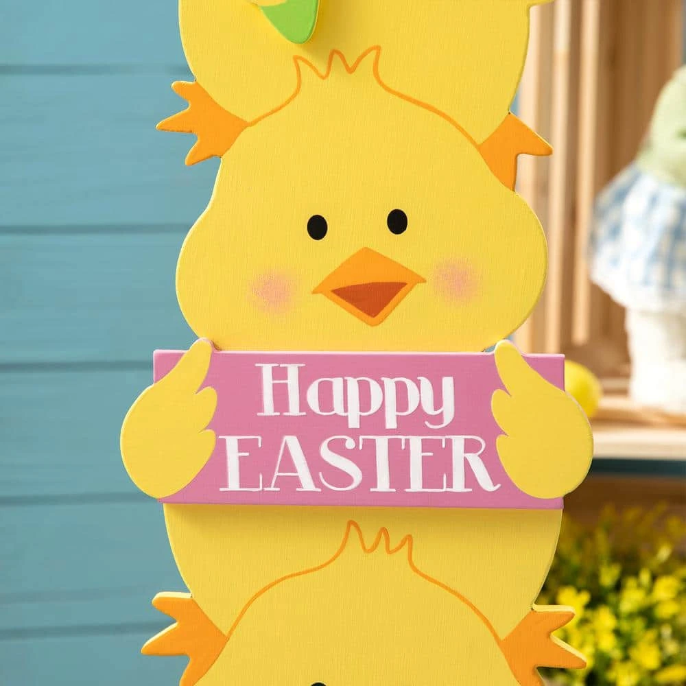 30 In. H Easter Wooden Stacked Chicks Porch Décor (KD) 7 30 In. H Easter Wooden Stacked Chicks Porch Décor (KD) - Image 7