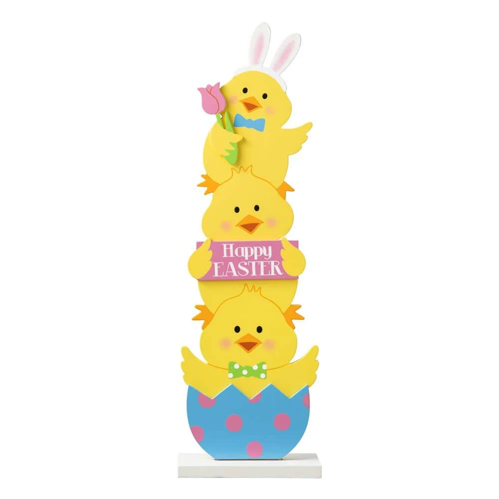 30 In. H Easter Wooden Stacked Chicks Porch Décor (KD) 1 30 In. H Easter Wooden Stacked Chicks Porch Décor (KD)