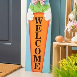 42 In. H Easter Wooden Bunny Welcome Porch Sign -The Home Depot Shop glitzhome easter decorations 2006700025 1f 1000