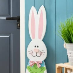 42 In. H Easter Wooden Bunny Welcome Porch Sign -The Home Depot Shop glitzhome easter decorations 2006700025 4f 1000