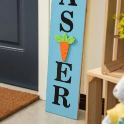 42 In. H Wooden Double-Sided Easter Welcome Porch Sign With Bunny Ears -The Home Depot Shop glitzhome easter decorations 2006700027 fa 1000
