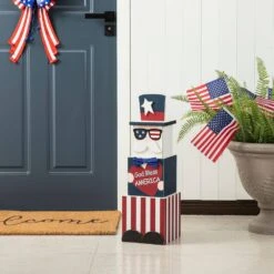 24 In. H Double Sided Wooden Porch Decor Easter And July 4th -The Home Depot Shop glitzhome easter decorations 2006700029 31 1000