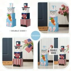 24 In. H Double Sided Wooden Porch Decor Easter And July 4th -The Home Depot Shop glitzhome easter decorations 2006700029 fa 1000