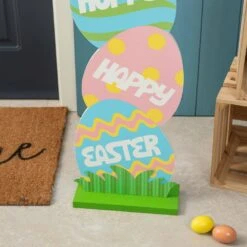 42 In. H Easter Wooden Bunny And Eggs Porch Decor -The Home Depot Shop glitzhome easter decorations 2006700030 1f 1000