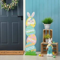 42 In. H Easter Wooden Bunny And Eggs Porch Decor -The Home Depot Shop glitzhome easter decorations 2006700030 31 1000