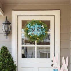 18 In.L Easter Metalin. Happy Easter In. Door Hanger -The Home Depot Shop glitzhome easter decorations 2006800002 31 1000